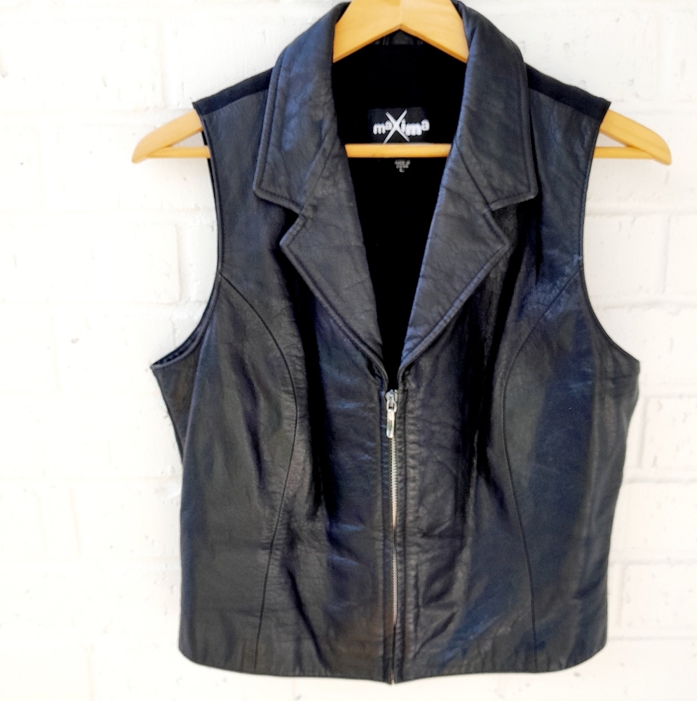 Vintage Wilsons Leather Maxima Biker Collar Zip Up Leather Vest Sz:L